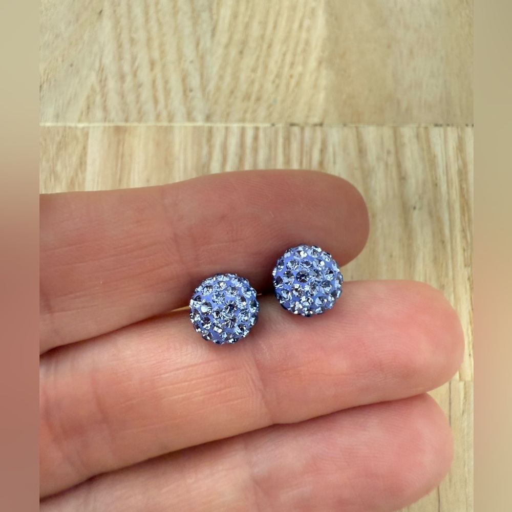 925 Sterling silver purple crystal ball stud post earrings